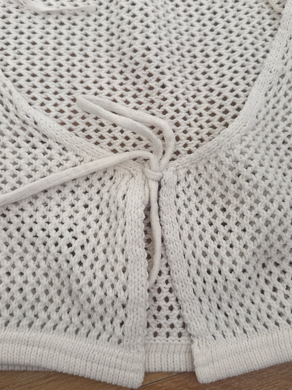 Zara Cream Open-Knit Tie-Front Cardigan